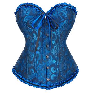 Bustiers korsett korsett topp bustier över byst underkläder kvinnor sexig snörning plus storlek brokad vintage halloween kostym röd svart grön rosa