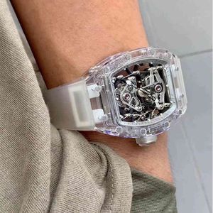 Watch Designer Fully Transparent Shell Hollowed Out Manual Mechanical Tourbillon Shock Proof Luminous Snow Glazed Blue Mirror Men's Watch