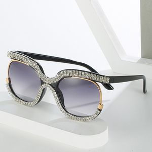 2022 Luxus Patchwork Frauen Sonnenbrille Offene Vollformat Intarsien Strass Glänzende Sonnenbrille