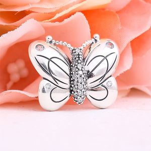 Authentic 925 Sterling Silver Spring Beads Decorative Butterfly Charms Fits European Pandora Style Jewelry Bracelets & Necklace DIY For Women 797880CZ