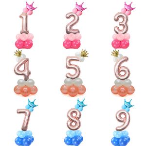 Merry Christmas 1 2 3 4 5 6 7 8 9 Rose Gold Number Foil Balloons Digital Latex Helium Balloon Set Wedding Baby Shower Birthday Party Decoration JY1125