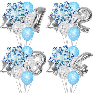 ingrosso Themed Birthday Parties-7 pezzi Snowflake da pollici numeri a foglia di palloncino gelo ghiaccio tema decorazione per la doccia di compleanno per bambini