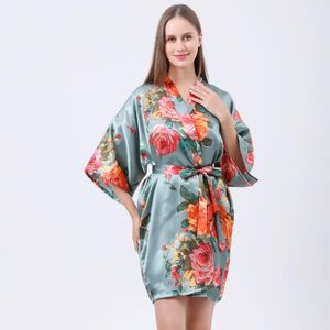 Kvinnors sömnkläder Silk Bridesmaid Bride Robe Sexiga kvinnor Short Satin Wedding Kimono Robes Nightrown Dress Woman Bathrobe Floral Robewomen's