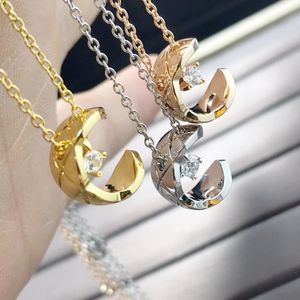 Europe America New Arrival Style Women Lady Titanium steel 18K Gold Engraved Letter Plaid Settings Diamond Pendant Chain Necklace