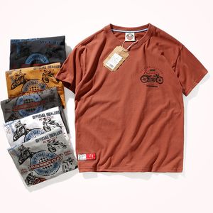 Summer Motorcycle Print z krótkim rękawem T-shirt Męski czyste bawełniane mycie szczotkowana tkanina okrągła szyja
