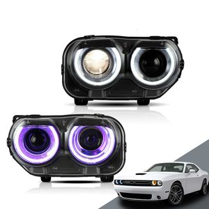 Bil LED-strålkastare Färgglad frontlampa för Dodge Challenger 2015-Up Fog Brake Parkering Streamer Turn Signal Dayming Light Light