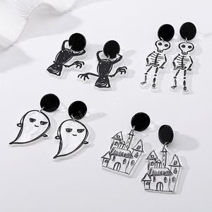 Halloween Jewelry Acrylic Skull Ghost Dangle Earrings for Women Girls Fashion Accessories