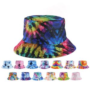 43 färger Summer Tie Dye Bucket Hats Fashion Rainbow Color Printing Bucket Cap Panama Double-Sided Fishing Hat Män och kvinnor Sun Hat XY629