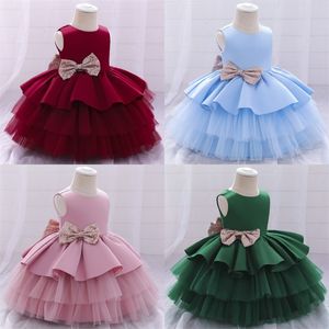 Baby Girl s jurken boog pailletten kanten decor backless mouwloos uitgescholpen aan de achterkant formele puffball prinses jurk kleding e3