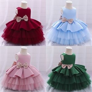 Baby-Mädchen-Kleider, Schleife, Pailletten, Spitze, Dekor, rückenfrei, ärmellos, hinten ausgehöhlt, formelles Puffball-Prinzessin-Kleid, Kleidung 1036 E3