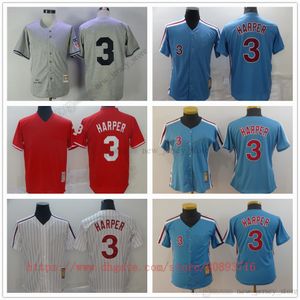 Film vintage baseball koszulki noszą zszyte 3 Bryceharper Wszystkie zszywane nazwisko numer oddychający sport