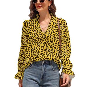 Blouzen voor dames shirts retro s punk rock blouse neon gele luipaard print streetwear chiffon lady v nek puff mouw mooie topswomen s