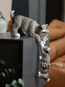 Oggetti decorativi Figurine Artigianato moderno in resina Simpatico cane Schnauzer appeso a salvataggio animale scultura soggiorno decorazioni per il desktop regalo H