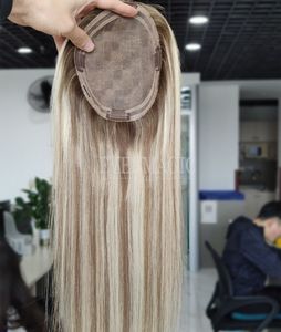 Ny kommande lager Balayage Blond Color Human Hair Pieces Toppers Mono med runt PU bas för håravfall tunnare kvinnor