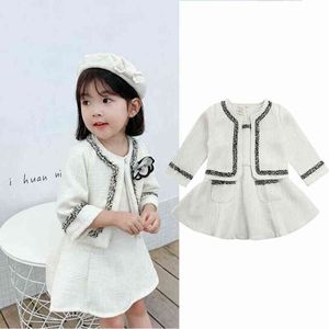 Citgeett Autumn Cute Kids Baby Girls Linen Pageant Coat Top V Tutu Dress Party Clothes 2 Pieces Spring Set 1-6y J220711