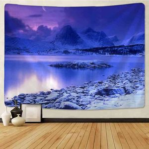 Tapestry Lakes In The Snow Wall Rugs Throw Bohemian Psychedelic Moon Sun Hangin