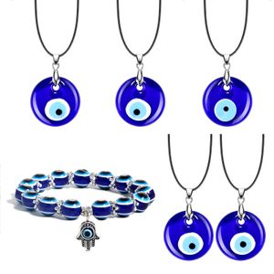 Turkish Blue Devil Eyes Pärlade Strands Armband Män Kvinnor Retro Leather Rope Chain Pendant Halsband Evil Eye Jewelry Accessories Bulk Pris