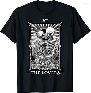 Карта Влюбленных оптовых-Мужские футболки The Lovers Vintage Tarot Card Occult Skeletons Сверхъестественные футболки MILD22