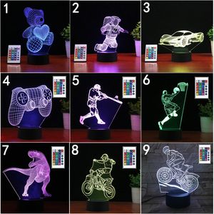 3D Lamp USB Acrylic Night Lights Remote Control 16 Color Changing Optical Illusion Lamps Home Room Decorfor for Gift