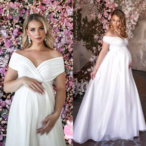 Utanför axeln Prom klänningar för gravida kvinnor 2022 Elegant bruden moderskap photoshoot klänning stilig baby shower klänningar