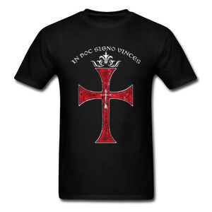 Men's T-Shirts Arrival Knights Templar Cross Print T-shirt Stylish Men Black Red T Shirt Cartoon Vintage Pattern Tops For Christian