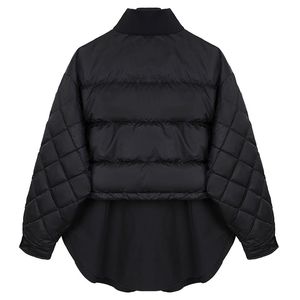 EAM 가짜 두 드로 스트링 면화 코트 코트 긴 소매 느슨한 느슨한 핏 여자 파카 패션 가을 겨울 1DD2101 201201