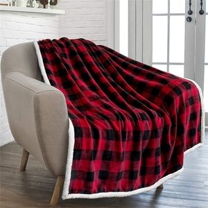 Blanket Red and Black Checked Flannel Wool Blanket Christmas Blankets Red Blanket Red Black Blue White Snow 201113