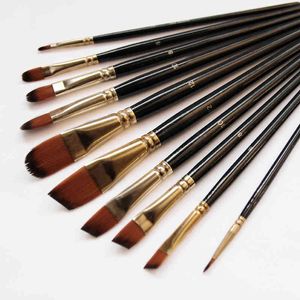 5pcs/6pcs Artist Paint Brush Set High Quality Nylon Hair Wood Black Handle Watercolor Acrylic Oil Painting Art Supplies