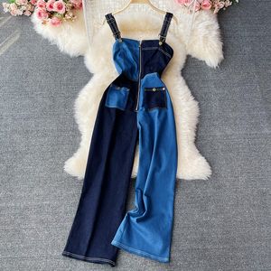 Pinkou Frauen Elegante Denim Overalls Taschen Verstellbaren Trägern Ärmellose Weibliche Chic Playsuits Mujer 2022