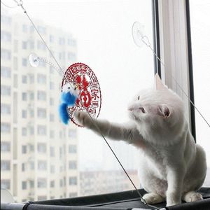 Кошки игрушки ложная мышь палка пружина всасывающая чашка для зона пит -тизер смешной интерактивный колокольчик