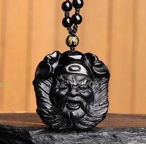 Hänge halsband naturliga svart obsidian hand snidade kinesiska zhongkui The Ghost Catcher amulet pärlor halsband gåva charm mode juvelrypend