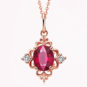 Collar de oro de 18 km Collar colgante de piedras preciosas de rubí de lujo para mujeres Pendientes de joyas de boda de plata