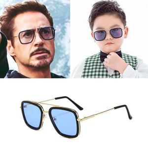 Lentes Tony Stark Kids Solglasögon Alloy Glasögon Vintage Sun Children 8 16 år gamla pojkar och flickor Kinder Zonnebrillen 220705