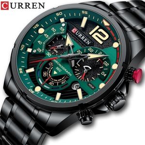 CURREN Green Mens Watches Top Brand Luxury Stainless Steel Quartz Watch Men Sport Date Male Clock Waterproof Wristwatch 220530