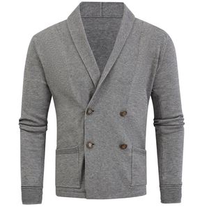 Men's Sweaters Double-breasted Color Men's Sleeved Autumn&Winter Long Top Solid Cardigan Sweater Lapel CardiganMen's