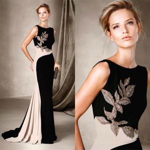 Einteiliges Meerjungfrau-Kleid für die Brautmutter, Schwarz, bodenlang, Stehkragen, ärmellos, Applikationen, Blumen, elegant, günstig, Übergröße, Mutterkleider, Abend- und Ballkleider