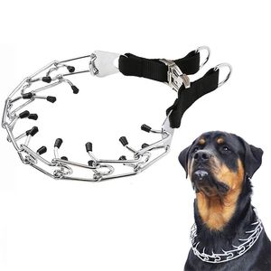 Pit Bull German Shepherd Training Metal Gear Prong Dog Collar med snabb frigöring av snap spänne och gummi mössor pläterade husdjur y200515