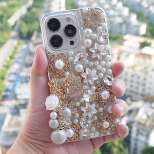 Новый роскошный дизайнер iPhone Case 13 12 11 Pro Max Mini XS XR X 8 7 6S плюс женщины Sparkly Afinestone Diamond Flower Crop Cover Cover