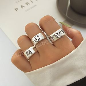 3pcs Vintage Gümüş Renkli Metal Yüzük Kadınlar İçin Erkekler Öğle Güneş Butterfly Parmak Yüzük Gotik Hediyeler Moda Takı