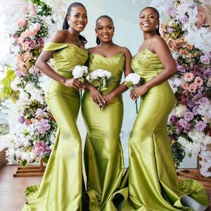 Green Off The Shoulder Mermaid Bridesmaid Dresses Bead Waist Wedding Guest Gown Satin Africa Maid Of Honor Dress 326 326