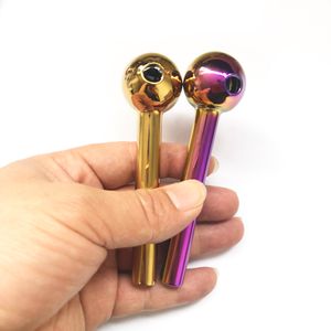 Factory Wholesale 4inch Gold Laser Color Pyrex Oil Burner Pipe Smoking Glass Pipes with 30mm OD Bowl Herb Accessories Glass Bubble pipe