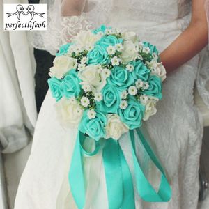 Fiori da matrimonio Perfectlifeoh Royal Blue Belle rose in schiuma Fiore artificiale Bouquet da sposa Decorazioni per feste per la decorazione