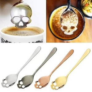 Dhl Sugar Skull Tea Spark Supk Café inoxidável colheres de sobremesa Spoon Scere Cream Tableware Colher Kitchen Acessórios 100pcs B0527s