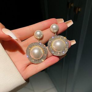 ingrosso Grandi Orecchini Di Perle Rotonde-Stud Orecchini rotondi di strass di alta qualità di lussuoso gioielli di perle di perle Brincos Oreccini Earring per WomenStud