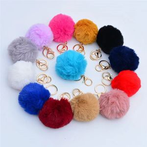 43 Farbe 6 cm Schlüsselanhänger Flauschiger künstlicher Kaninchenpelz Ball Key Ketten Bulk Frauen Kinder Auto Bag Keyring Schöne Samt Schlüsselbundschmuckzubehör