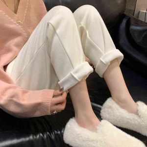 Winter Corduroy Wide-leg Pants 2022 Women's High Waist Plus Velvet Thick Casual Trousers Pure Cotton Warm Sports 221225