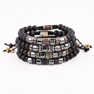 Beaded Strands Design Men Bracelet Natural Stone Hematite CZ Micro Pave Tube Friendship Macrame Adjustable Fawn22