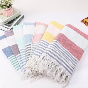 Striped Cotton Turkish Bath Towel With Tassels Travel Camping Sauna Beach Gym Pool Blanket Drape