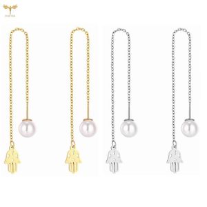 Dangle & Chandelier Vintage Hand Of Fatima Pendant Long Chain Pearl Back Stainless Steel Tassel Earrings Lucky Amulet Drop Woman JewelryDang