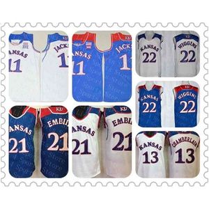 Chen37 Kansas Jayhawks Joel Embiid Basketball Jersey Blue White Josh Jackson 13 Wilt Chamberlain 22 Andrew Wiggin NCAA KU College Jerseys Cheap